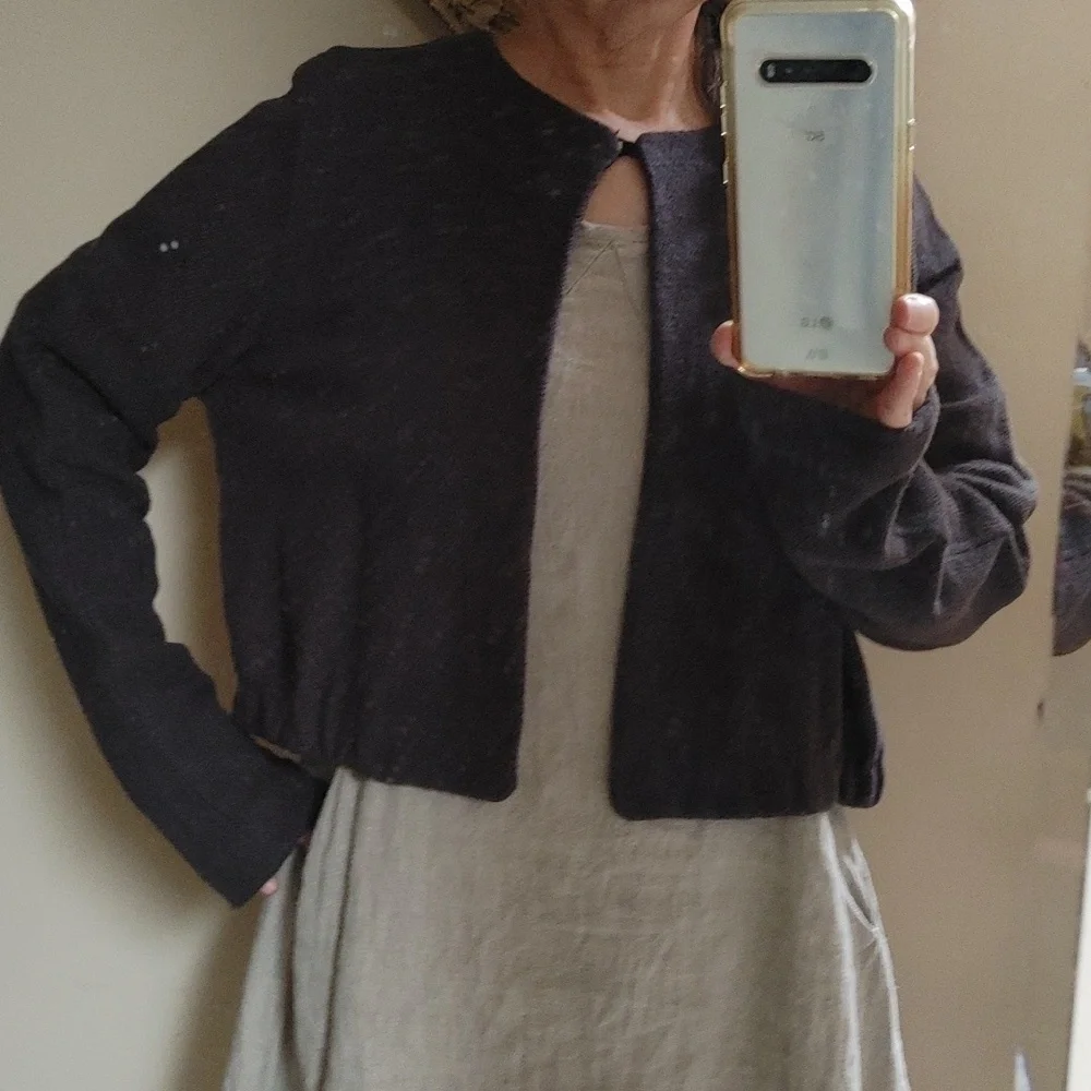 Vintage Linda Allard Ellen Tracy Wool Crop Sweater in Eggplant XL